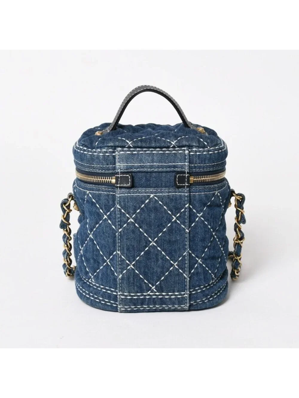 Chanel Vanity Chain Shoulder Bag CC Logo Denim Wild Stitch Gold